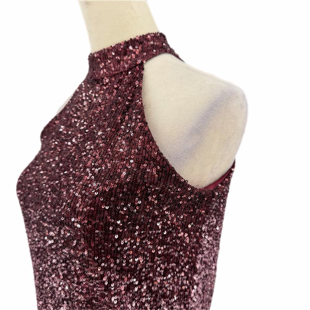 Cable & Gauge NEW Wine Maroon Sequin Halter Neck Glam Party Night Out Disco Top - Picture 6 of 10